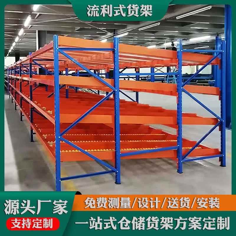 电子厂流利式货架滑轨式货架物料架快递分拣流利条滚筒滑移式货架