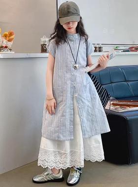 英国NEXT KISS女童夏季连衣裙2025新款儿童洋气衬衫裙女孩夏季装