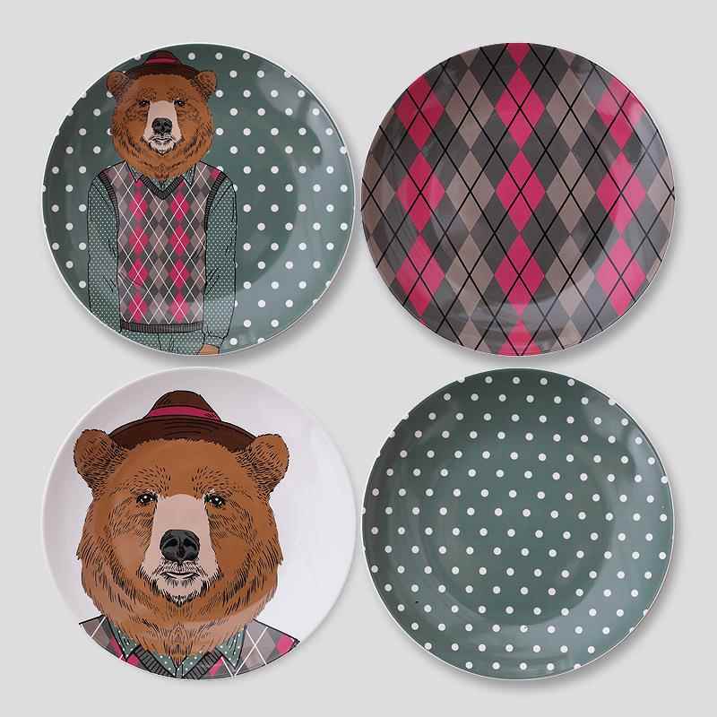 北欧简约卡通熊先生墙上装饰品 陶瓷盘装饰挂盘 墙饰背景墙