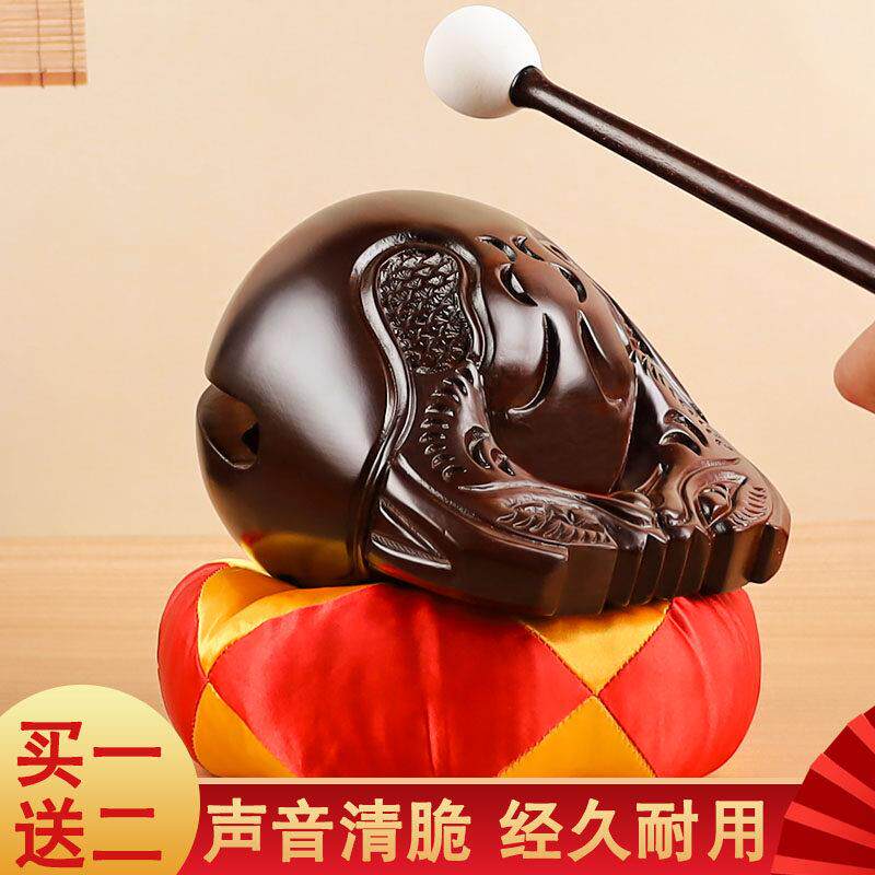 木鱼实木法器敲打木鱼家用桂柚檀木雕刻摆件老式静心解压打击乐器