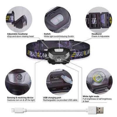 3W Headlight Head Torch Lamp Headlamp Rechargeable Camping