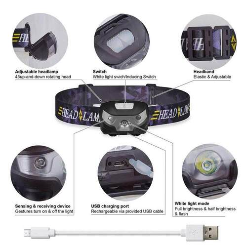 3W Headlight Head Torch Lamp Headlamp Rechargeable Camping