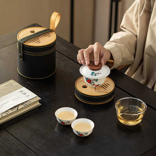 便携式功夫茶具陶瓷快客杯一壶三杯随行旅行茶具户外泡茶商务礼品