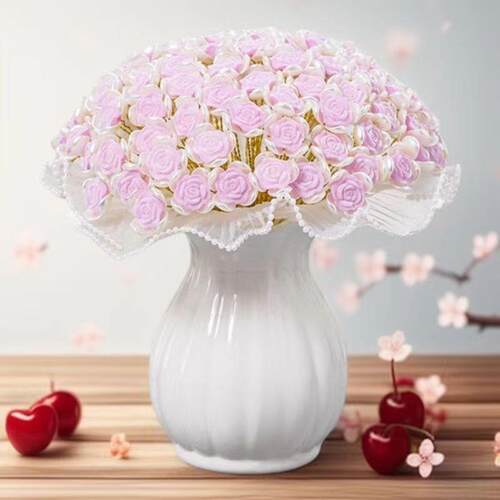 新款直销手工编织花束99朵植绒玫瑰花材料包 diy手工编织串珠珍珠