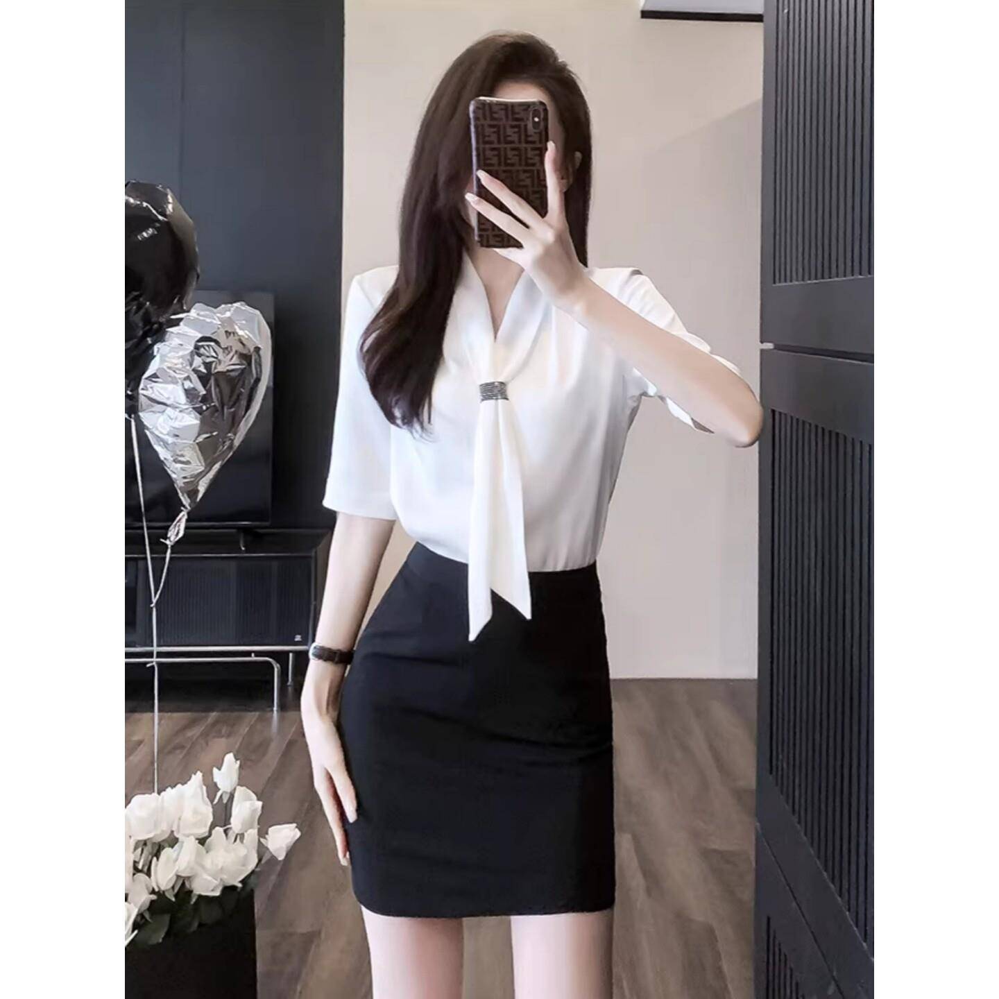 美容院酒店前台工作服空姐制服短袖两件套高端职业气质女套装包裙