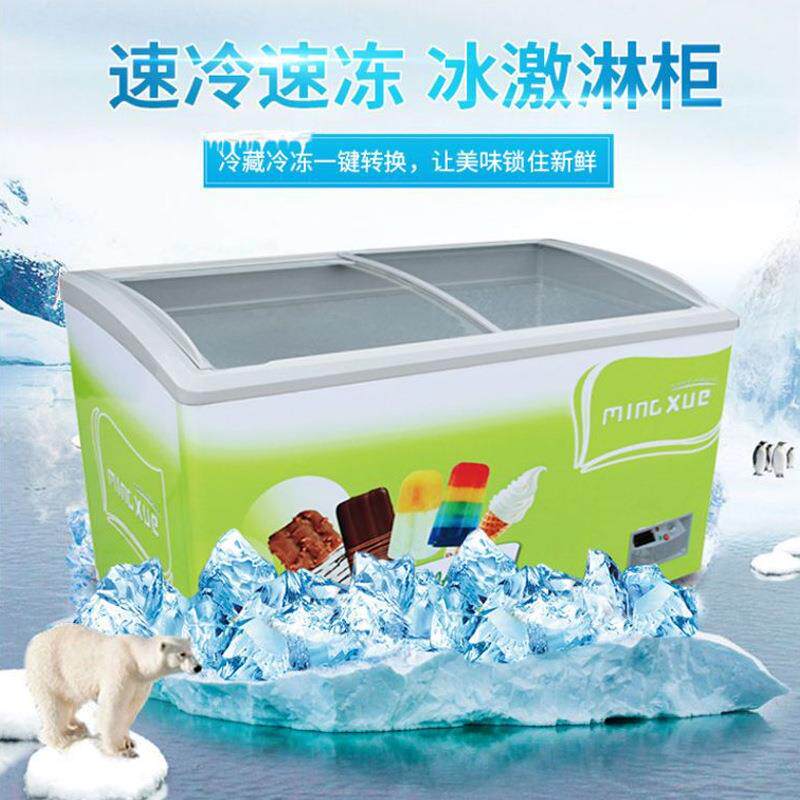 铭雪商用冰箱弧形玻璃移门冰柜雪糕冰激淋柜海鲜展示柜超市冷柜
