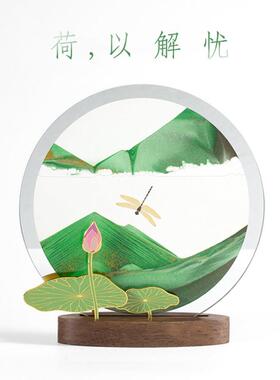 马鹿流沙画 画荷花古风新中式摆件桌面装饰小众礼物母亲节送妈妈