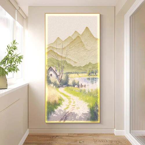 奶油风led带灯入户玄关装饰画走廊过道挂画壁画客厅现代风景灯画