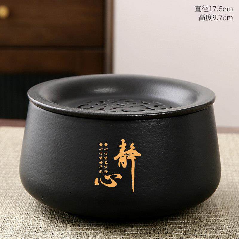 建水陶瓷茶渣缸茶洗带盖子配件茶杯收纳碗功夫茶具大水孟废水桶家