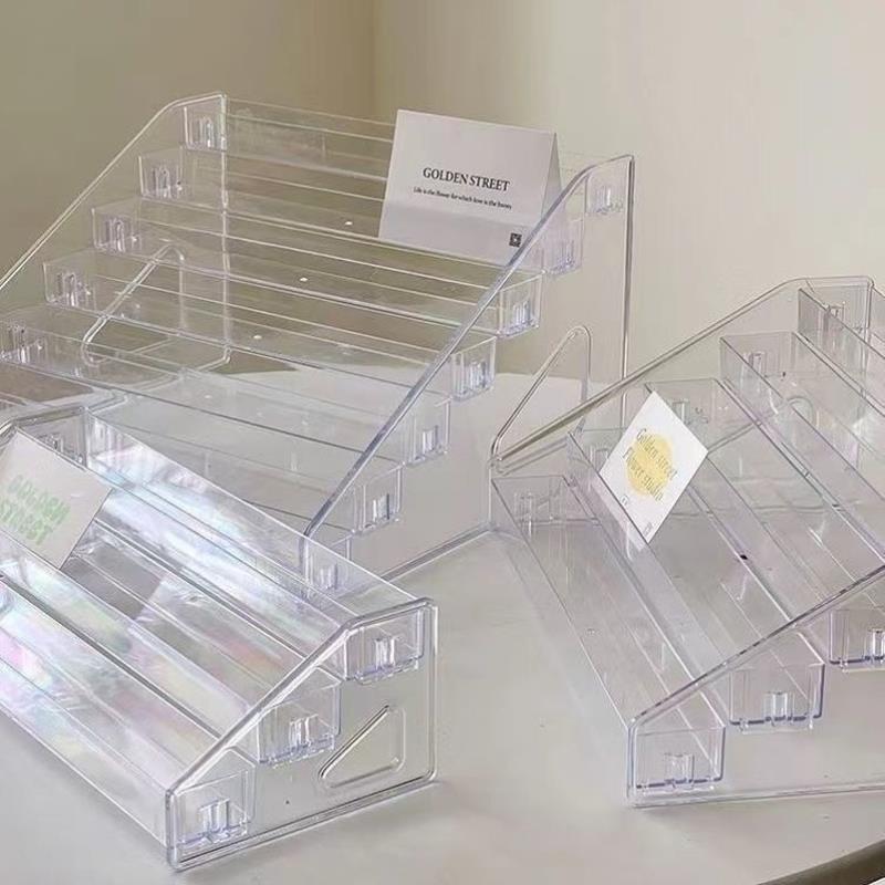 吧唧展示架透明桌面谷子收纳盒阶梯架子立牌卡片徽章压克力小卡CD