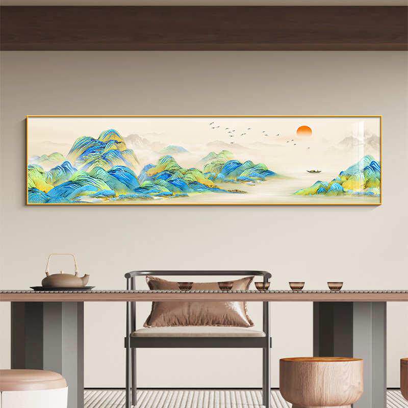 千里江山图茶室装饰画新中式卧室床头横幅挂画背有靠山客厅简约画