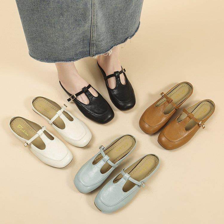 复古一脚蹬包头玛丽珍女鞋2026新款搭扣懒人鞋韩版配裙子平底拖鞋,女鞋,浅口单鞋,淘宝优惠券,粉丝福利购,淘宝优惠卷