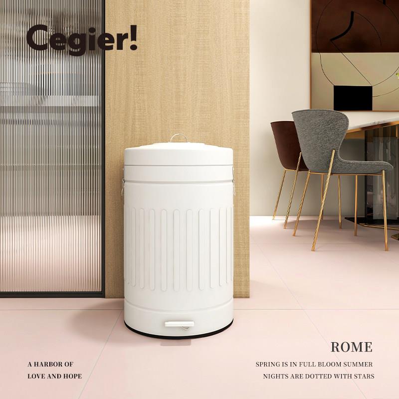 Cegier.垃圾桶家用化妆室欧式简约轻奢不锈钢覆古脚踏缓降客厅