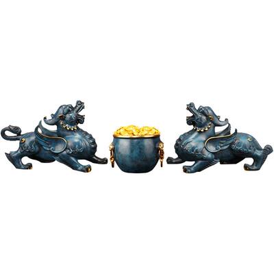 《聚阵》黄铜米财缸宝盆摆件招财旺财貔貅一对客聚0416-001厅酒柜