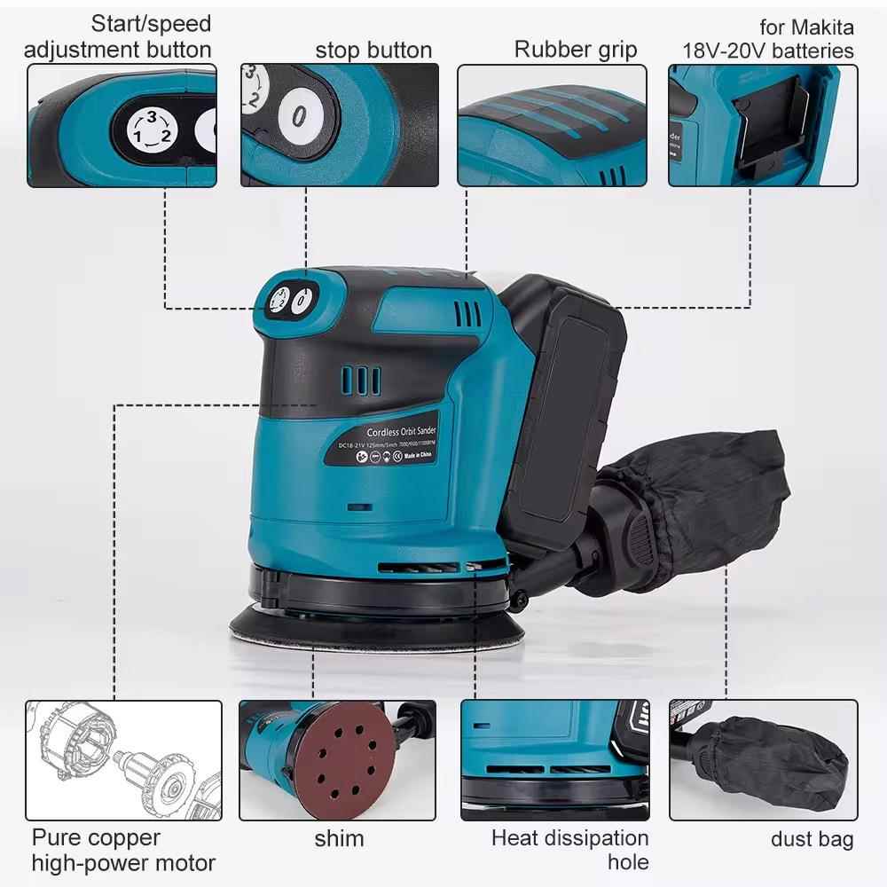 木工专用无刷锂电打磨抛光机档调速纸砂机1三2AKO5mm光砂机砂带机