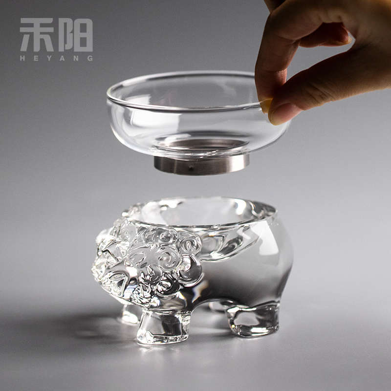 禾阳 狮子茶滤创意玻璃过滤泡茶器套组家用不锈钢滤网茶漏