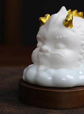 ZVK瓷龙工艺品创意送青瓷小夜灯摆鱼件居陶家办公茶室礼桌面摆件