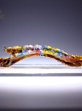 高端琉璃吉祥玉如意摆件客厅轻奢装饰玄关发财高档大象水晶工艺礼