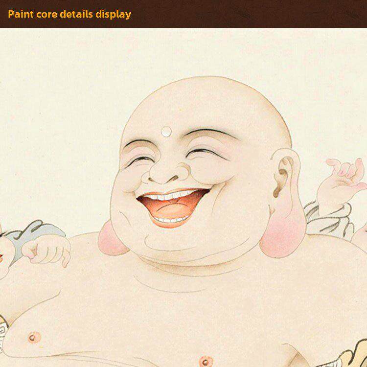 五福捧弥书勒图五子戏弥勒横挂画笑口LMI常幅开人物画房客厅装饰