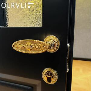 olrvli黄铜法式金色静音门锁中古欧式磁吸门把手轻奢复古双开门锁