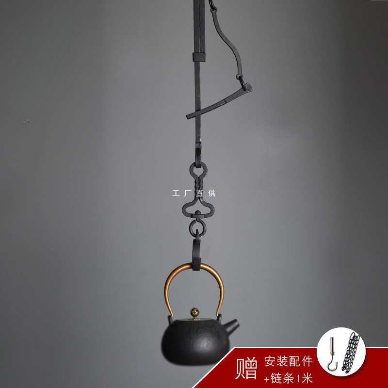 茶室自在钩可伸缩 复古铁艺悬吊铁壶挂钩铸铁自锁钩送配件