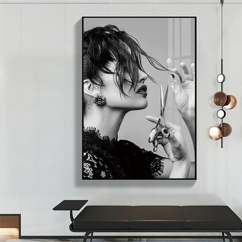 理髲美发店墙面装饰画 画网红发型发廊挂画 画人物沙龙艺术背景墙