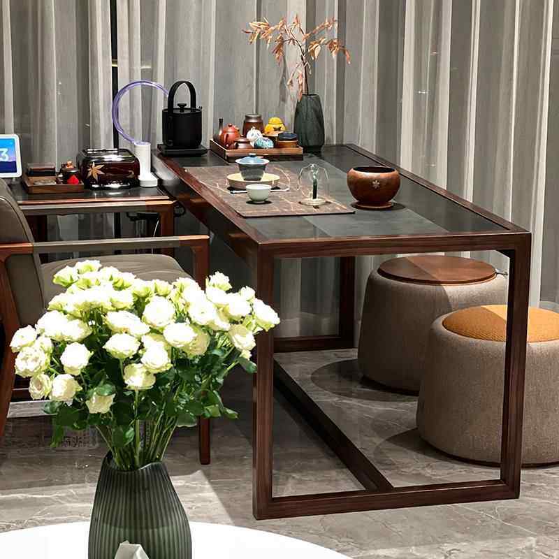 W8新中式阳家台无品牌/桌椅组合小户型用喝功夫泡茶茶台实木茶桌