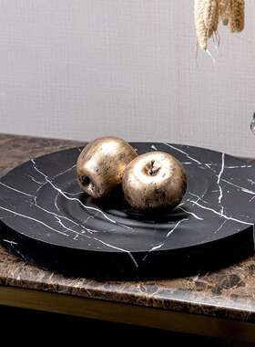 简约黑色树脂工艺品 大理石纹果盘 厨房餐桌收纳盘摆件 家居装饰