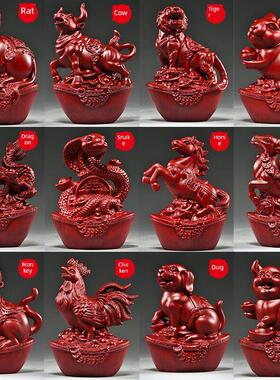 红色木头十二12生肖摆件全套实木鼠牛虎兔龙蛇马羊猴鸡狗猪吉祥物