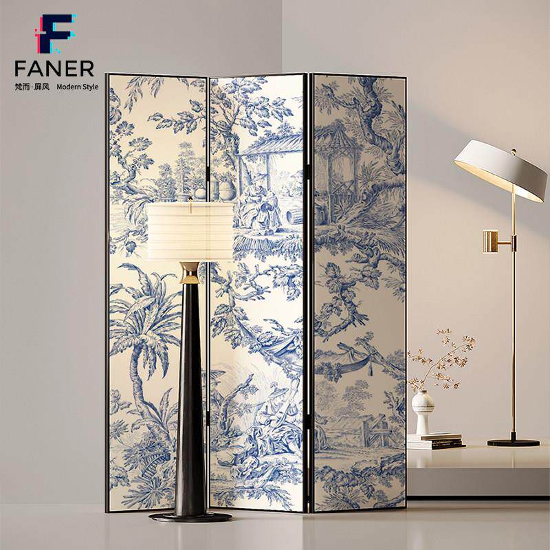 梵而法式中国风朱伊纹田园屏风折叠移动隔断客厅卧室遮挡家用装饰