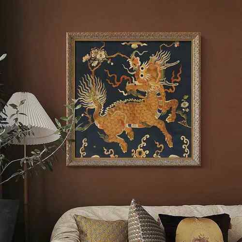 法式式中风国客厅装术饰画美复古中HHW古餐厅挂画小众艺麒麟献瑞