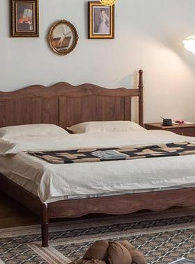 法式复古SSV黑胡桃1全木床双人1.8米中古全实木樱桃木实.5米原木