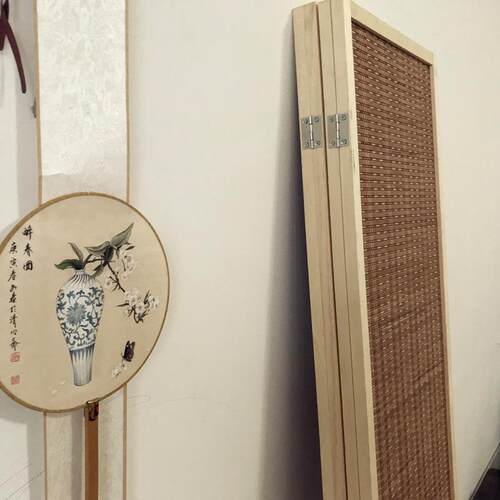 屏基015风隔断折屏日式阳玄关竹客餐厅间隔折屏台屏风编木质室内