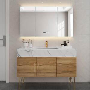 伯仑 北欧浴室柜组合岩板一体盆卫生间简约现代智能镜柜洗漱手台