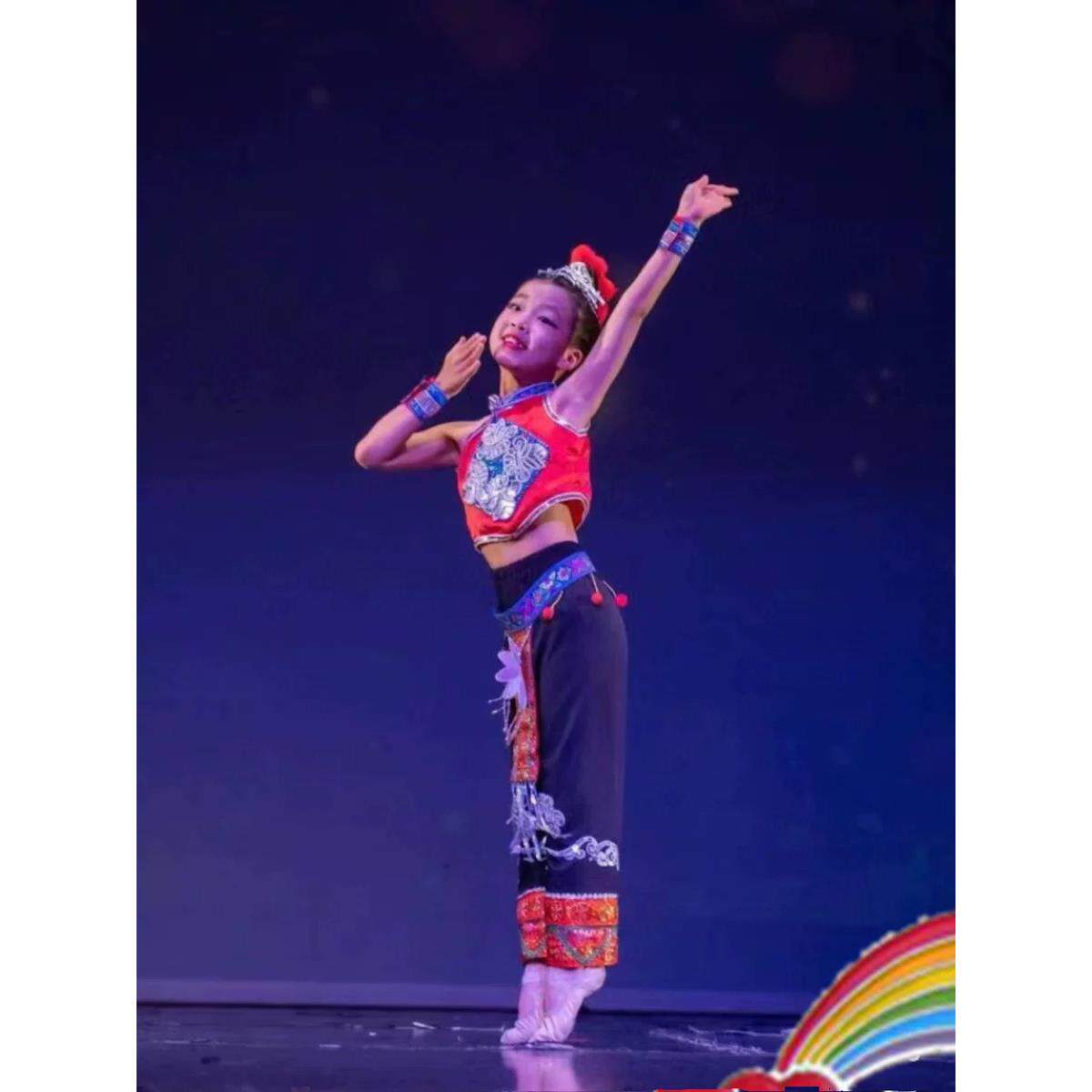 正品儿童彝族舞麦花开表演服演蹈出服少数民族舞服云南风情妞女荞