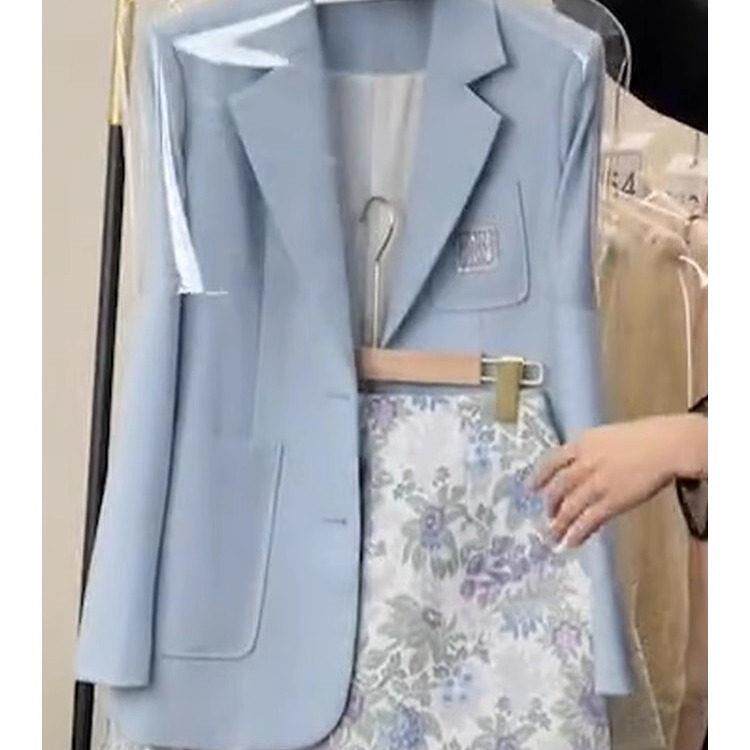 Capacity Kiss 今年流行漂亮减龄西装套装高级感蓝色西装碎花裙子