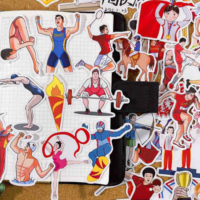 可爱卡通运动会人物贴纸学生励志手抄报手帐日记本防水装饰小贴画