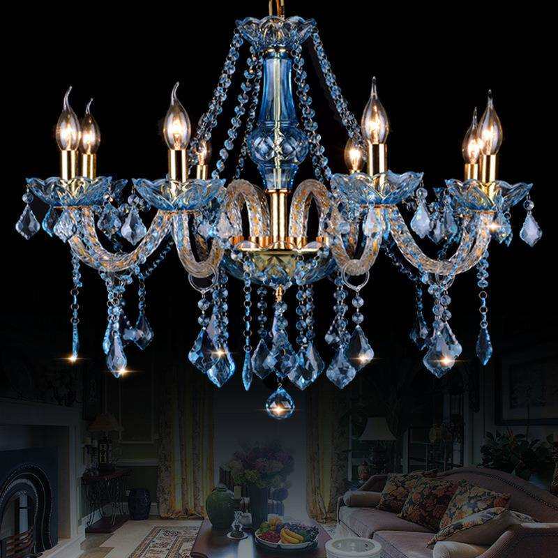 欧式吊灯蓝色彩色水晶灯网咖主题酒店卧室餐厅服装店灯具厂家直销