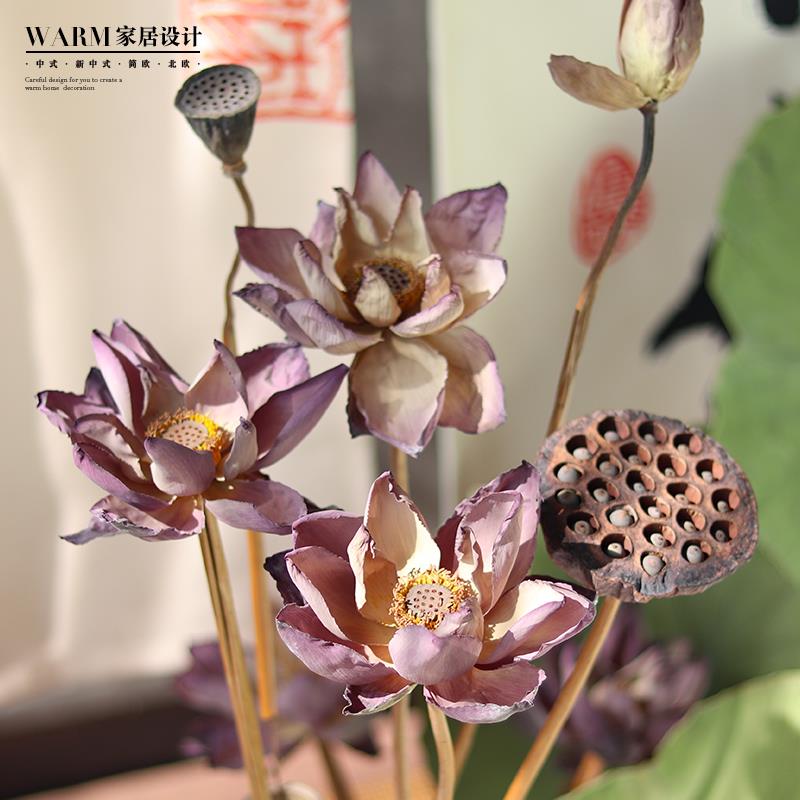 天然风干真花荷花莲蓬复古禅意插花客厅摆件家居饰品景德镇花瓶