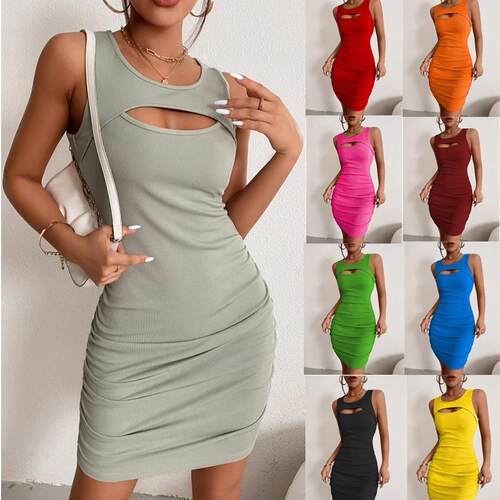 Hollow vest with exposed chest, hip hugging sleeveless