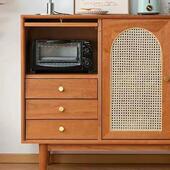 日式 樱桃餐边柜矮实木厅藤编柜家用客木柜储物无柜中古拱形门收纳