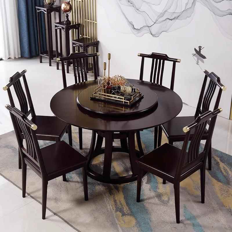 新中式桌椅组LJ-LYSJ-合小户现型轻奢饭桌代简约圆餐形家橡用胶木