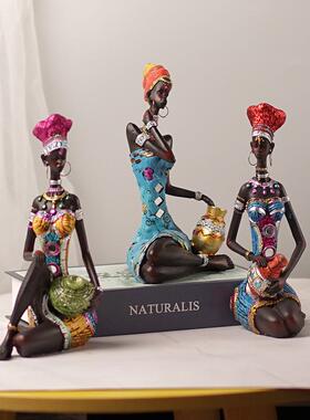 跨境非洲黑人摆件创意欧式异域风人物雕塑树脂工艺品家居装饰品