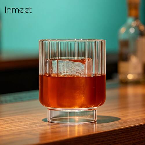 Inmeet高硼硅耐热玻璃杯子 方冰威士忌酒吧调酒鸡尾酒杯 条纹杯子