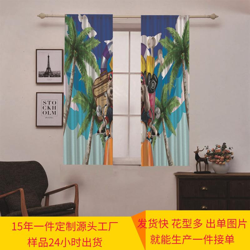 高遮光加厚卧室窗帘简约现代短帘飘窗客厅平面窗罗马杆挂钩背景帘