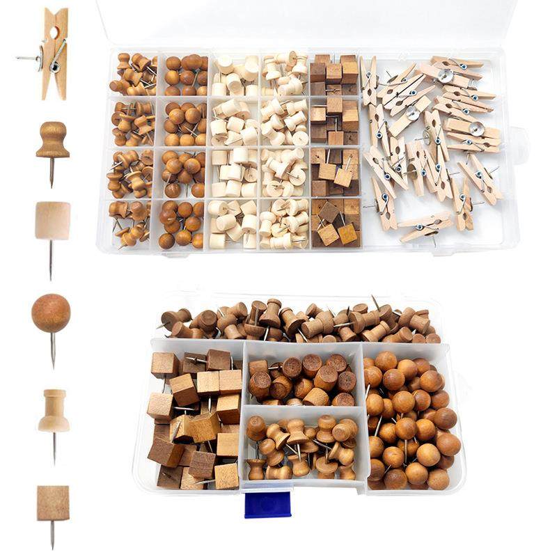 套装组合木质工字钉 幼儿园图钉 软木板钉 幼教用品 咖啡色原木色