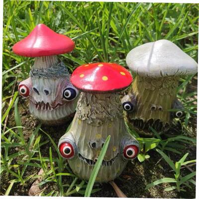 Spooky mutant mushrooms with Halloween ambiance decorations