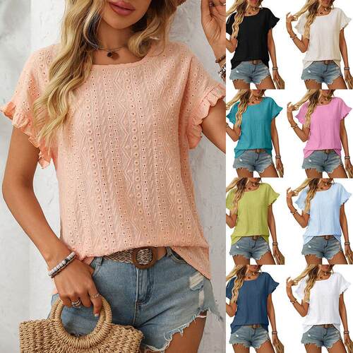 Women's round neck sweet girl short sleeved T-shirt
