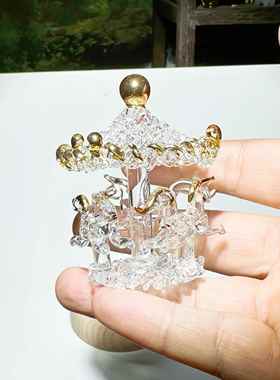 日式镂空描金手工玻璃摆件月亮城堡旋转木马手工镂空车载摆件礼物