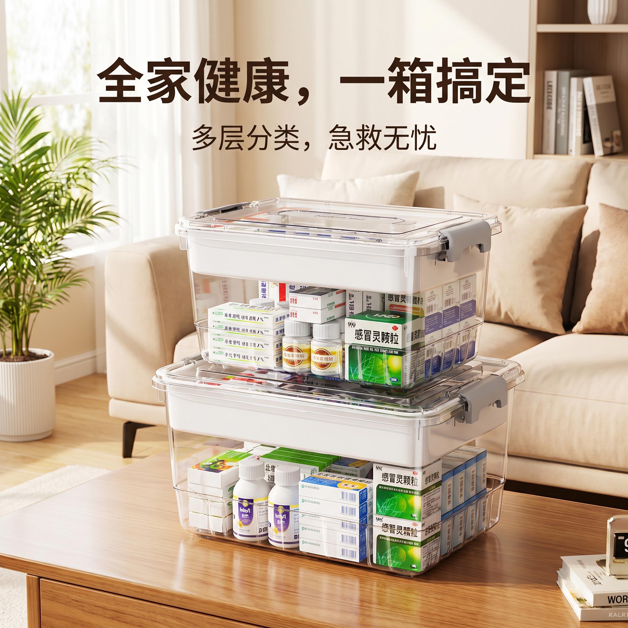 2026新款家用医药箱家庭装大容量透明多层塑料箱密封防潮急救箱子
